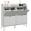 Narrow Shoe Storage Cabinet with 4 Flip Drawers for 16 Pairs of Shoes