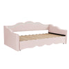 Daybed with Trundle Under Bed 3ft Single Upholstered Sofa Bed, 90x190 cm, Pink