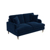 Navy Velvet Sofa 2 Seater with Ruched Saddle Arms Wood Gold Legs Traditional