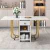 Folding Dining Table Rolling Drop Leaf Table with Drawers Cabinet Kitchen Table