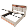 Upholstered King Bed w/ Remote LED & Type-C Port, Metal Slats, Linen, 135x190cm