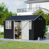 12FT x 10FT Galvanised Garden Tool Storage Shed with Lockable Door, Two Windows