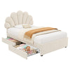 Velvet Single Bed Frame with Petal Headboard, 2 Drawers and Wood Slats, Beige