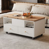 Lift up Coffee Table w/ Wheels & 4 Drawers, Height Adjustable Top, White/Wood