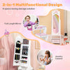 Kids Jewelry Cabinet Standing Children Jewelry Organizer w/Drawer-White