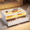 Coffee Table with 2 Drawers Storage, Tempered Glass, App-Controlled LED, White