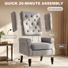 Retro Accent Chair Wingback Armchair with Wood Frame for Living Room Dark Grey