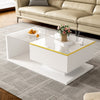 Coffee Table with LED Light & Glass Top White With Drawer Living Room Furniture