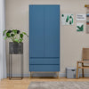 Wooden 2 Door Wardrobe with 2 Drawer Compact Wardrobe Bedroom Storage Furniture