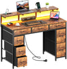 120 cm Computer Desk with Drawers, Gaming Table with LED Lights & Power Outlets