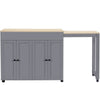 Extendable Bar Table 118-180cm, Kitchen Trolley Cart w/ 4 Doors, Shelves, Grey
