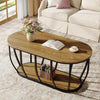 2-Tier Oval Coffee Table Industrial Wooden Center Cocktail Table for Living Room