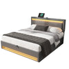UPHOLSTERED OTTOMAN BED 5FT KING SIZE LED HYDRAULIC BED FRAME WITH STORAGE GREY