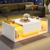 High Gloss White Coffee Table with LED & Drawer, Tempered Glass Top Centre Table
