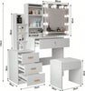 White Dressing Table with LED Lights Mirror Stool Drawers Vanity Makeup Desk Set