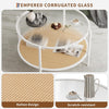 30" Round Rattan Coffee Table w/ Storage, 2 Tier Glass Centre Table Living Room