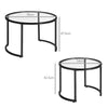 Glass Coffee Table Set of 2, Round Nest of Tables, Black