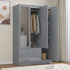 High Gloss Wooden 3 Door Wardrobe with Drawers and Mirror Bedroom Storage