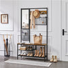 Large Coat Rack Stand Hall Tree with 24 Hooks and Shoe Bench Rustic Brown