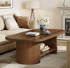 114.99cm Oval Coffee Table with Shelf – 2-Tier Farmhouse Brown Center Table