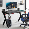 Adjustable LED Gaming Desk Computer Table w/Cup Holder Headphone Hook Cable Hole