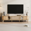 Solid Wood & Rattan TV Stand - Natural Style Cabinet with Doors & Drawers UK