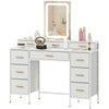 Dressing Table with LED Light and Mirror, Vanity Desk with 10 Drawers, White