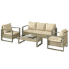 4 Piece Rattan Garden Furniture Set with 3-Seater Sofa, Armchairs, Table, Khaki