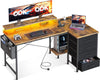 L Shaped Gaming Desk with LED Lights & Power Outlets 140x80cm Corner