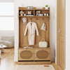4-In-1 Hall Tree Entryway Bench with Coat Rack & Flip Drawers-Natural
