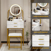 Modern Dressing Table Set with LED Light Mirror Stool Drawers Shelves Bedroom