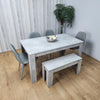 Wooden Grey Dining Table Set with Bench and 4 Grey Chairs Kitchen Room Furniture