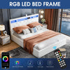 NEW LED OTTOMAN STORAGE PANEL WHITE FABRIC UPHOLSTERED BED FRAME DOUBLE Vsdkycaw