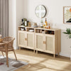 Natural Rattan Sideboard with Shelves Woven Doors Multipurpose Storage Cabinet