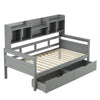 Platform Bed with Drawers & Bookcase 3ft Single Bed Household Bed 90x190cm, Grey