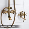 Antique Brass Bathroom Shower Mixer Taps Set Rain Round Twin Head Exposed Valve
