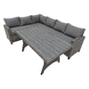 Patio Rattan Furniture Set 5 Seater L-Shaped Corner Sofa Dining Table Set Grey