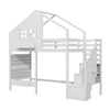 White Children's Bunk Bed 90x190cm w/ Safety Guard, Storage Stairs & Pine Frame