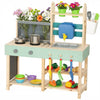 Mud Kitchen with Stove, Faucet, Storage Shelves, Flower Pots, Accessories, Blue