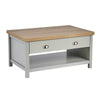 Grey Coffee Table Oak Effect Top 1 Drawer Storage Occasional Table Metal Handles