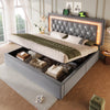 Velvet Upholstered Super King Size Storage Bed w/ LED Headboard & USB Charging