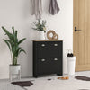 2 Drawer Shoe Cabinet Narrow Shoe Cupboard with Flip Doors, Black