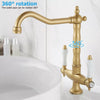Kitchen Mixer Tap Vintage Dual Lever Kitchen Sink Taps Brass Water Tap Mixer