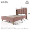 UPHOLSTERED BED 3FT SINGLE BED FRAME WITH WOOD SLATS & WINGED HEADBOARD, PINK