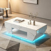 High Gloss Coffee Table with LED Lights Modern White Storage Table 2 Drawers