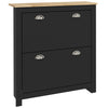 2 Drawer Shoe Cabinet Narrow Shoe Cupboard with Flip Doors, Black