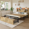 4ft6 Double Wooden Bed Frame with Storage Headboard, LED Light & Rattan Drawers