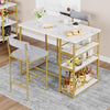 Dining Bar Table Set for 2 with 3-Tier Storage Shelves & 2 Upholstered Chairs