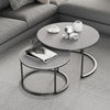 Set of 2 Nesting Coffee Tables Round Side End Table with Black Metal Frame, Grey