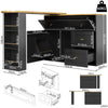 Extendable Bar Table Dining Table with Storage Cabinet & Rotating Shelves Black
